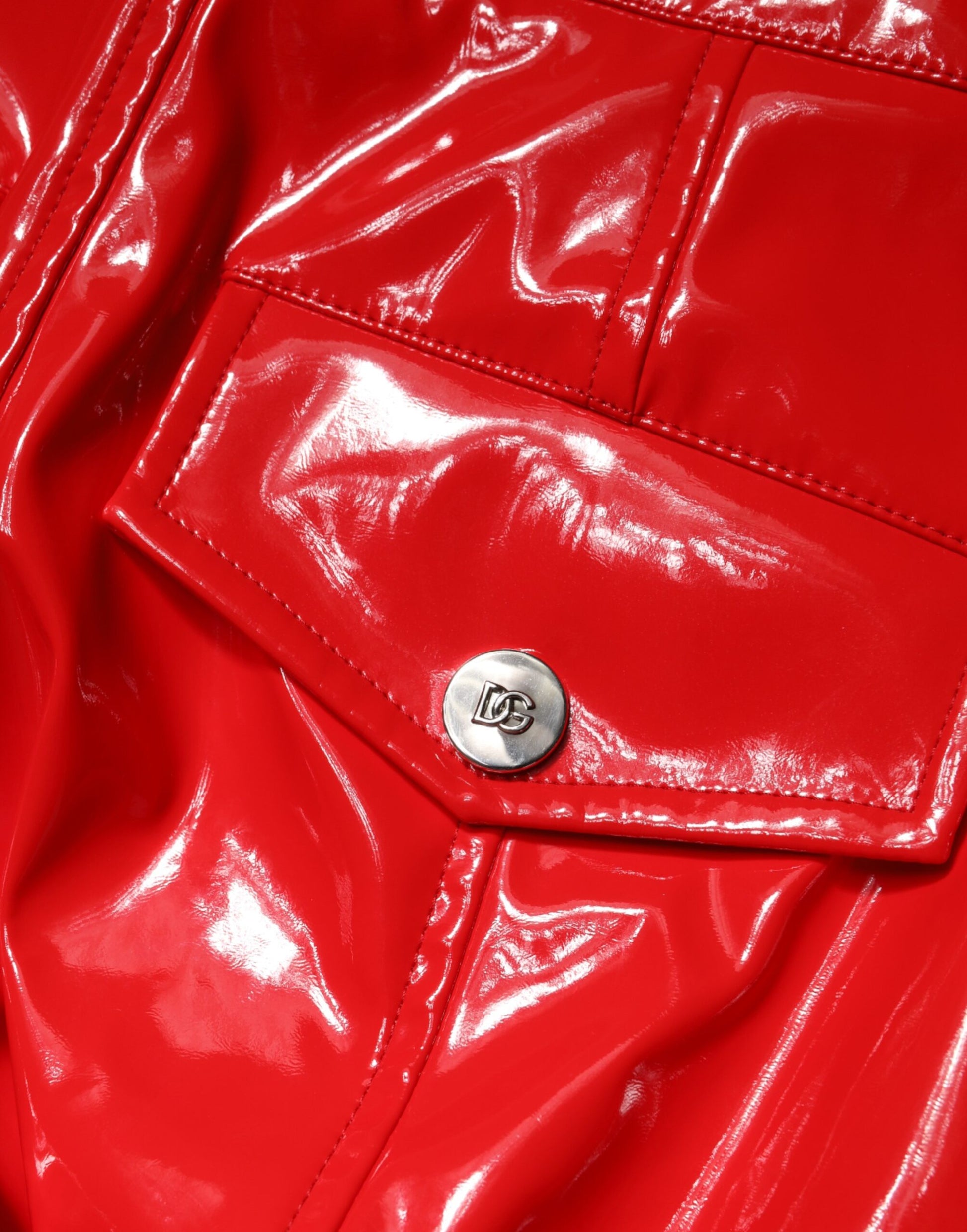 Red Glossy Polyester Cargo Boot Cut Pants