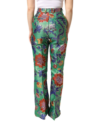 Green Floral Polyester BootCut Trouser Pants