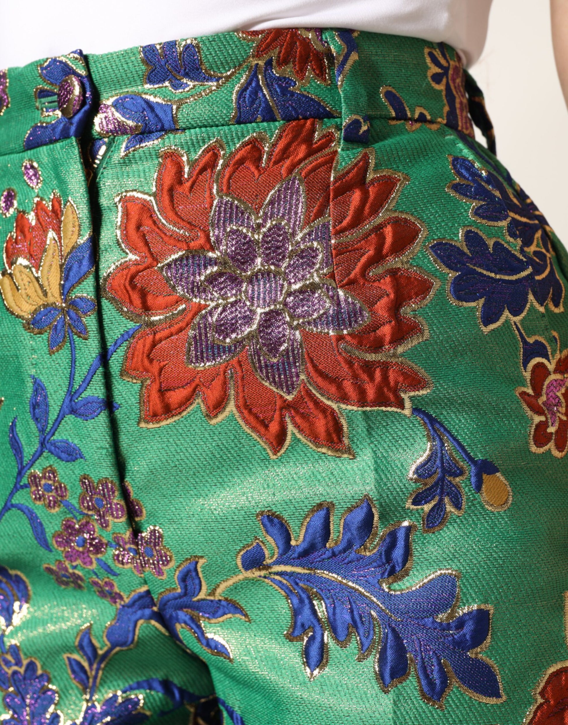 Green Floral Polyester BootCut Trouser Pants