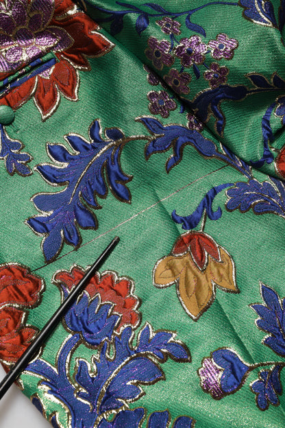 Green Floral Polyester BootCut Trouser Pants