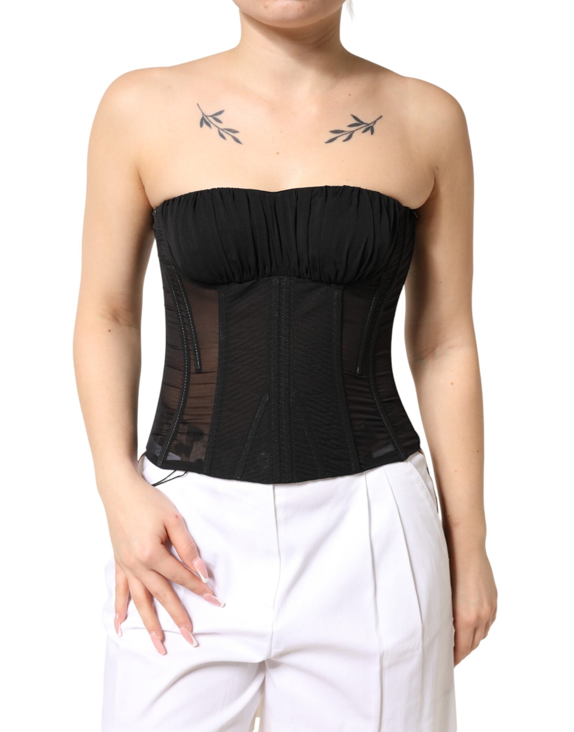 Black Silk Lace Bustier Corset Strapless Top