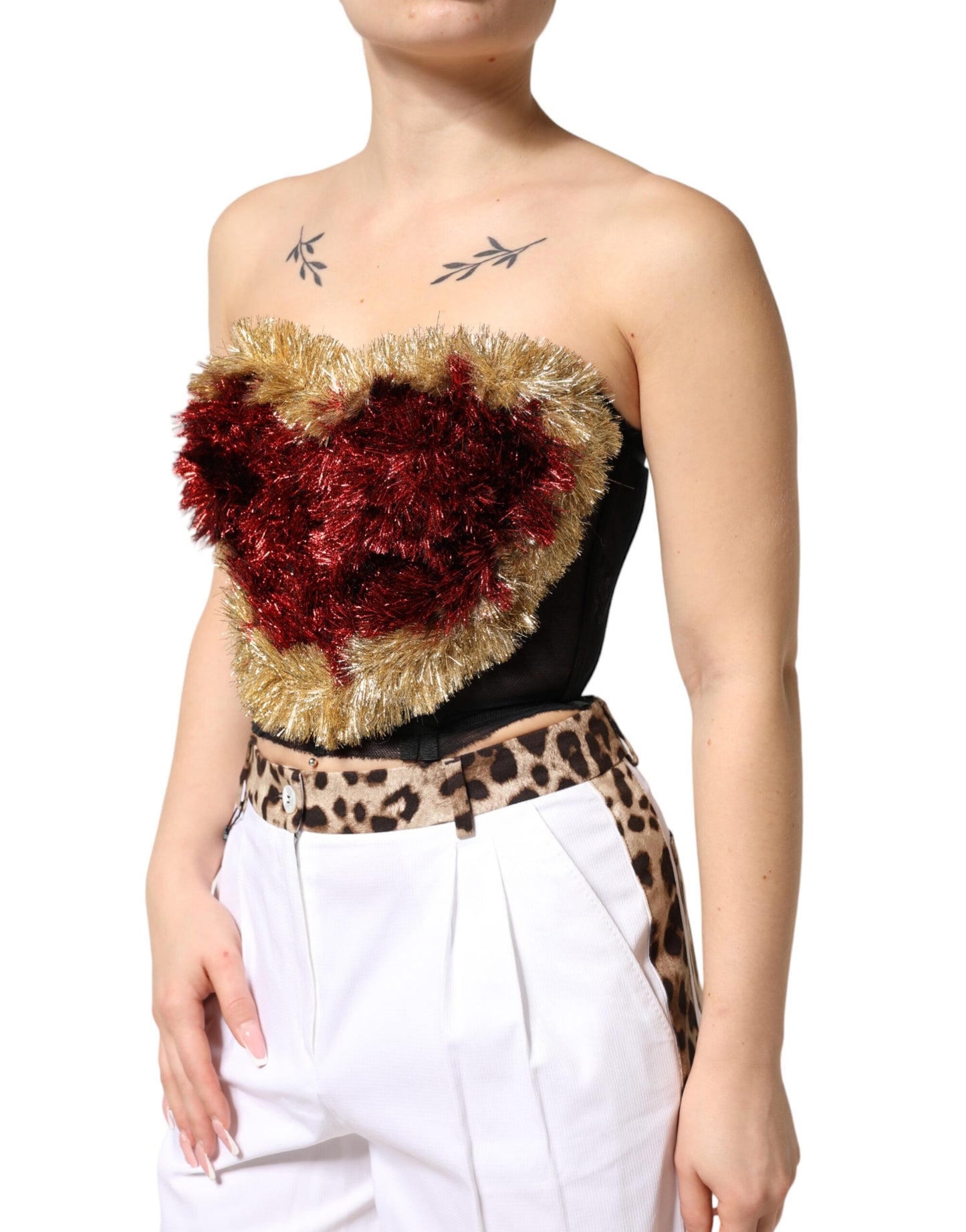 Black Gold Heart Bustier Corset Tinsel Top