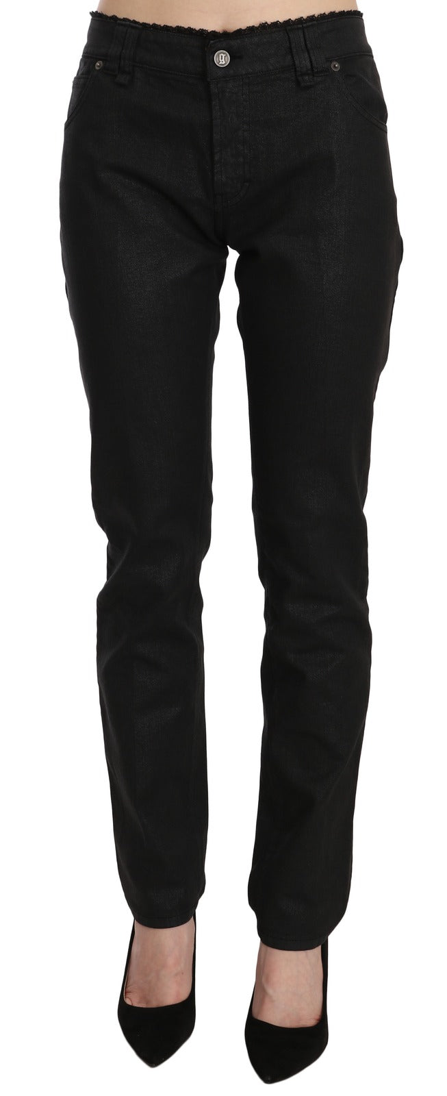 Black Mid Waist Skinny Cotton Casual Denim Jeans