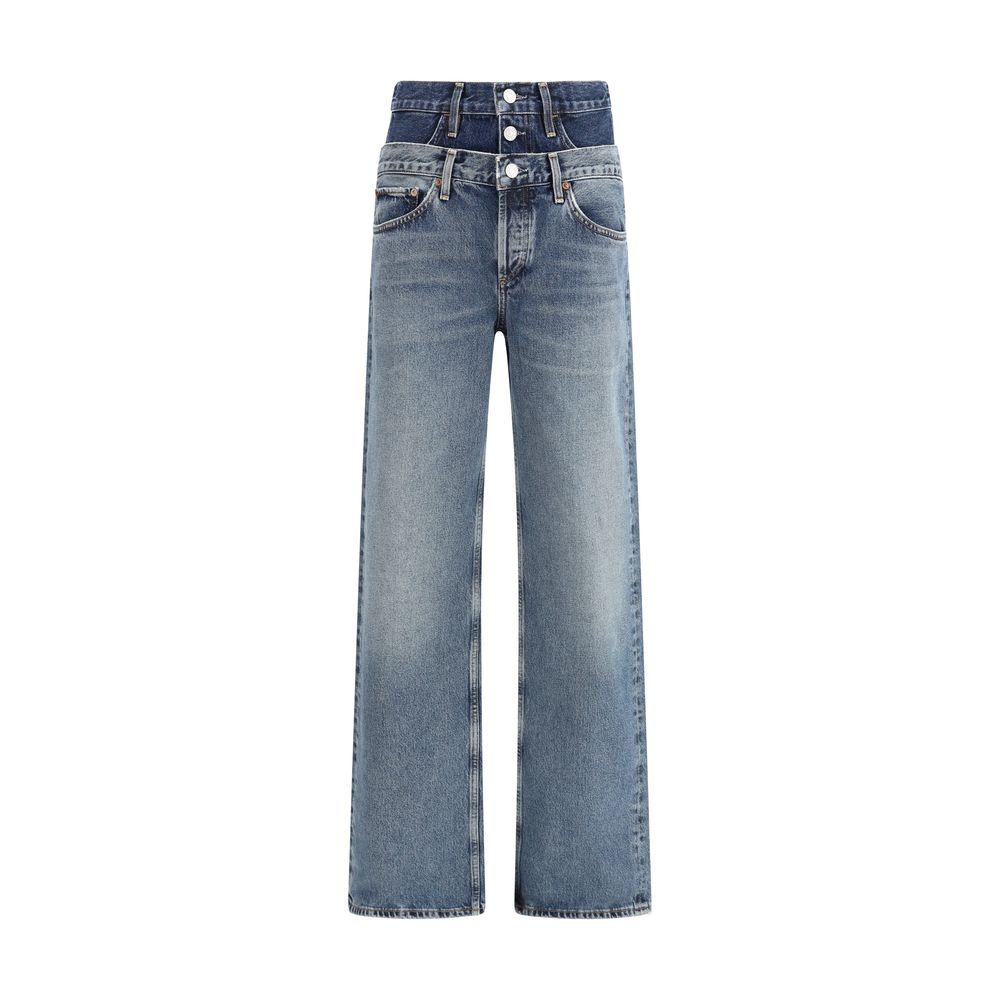 Blue Recycled Cotton Straight-Leg Jeans