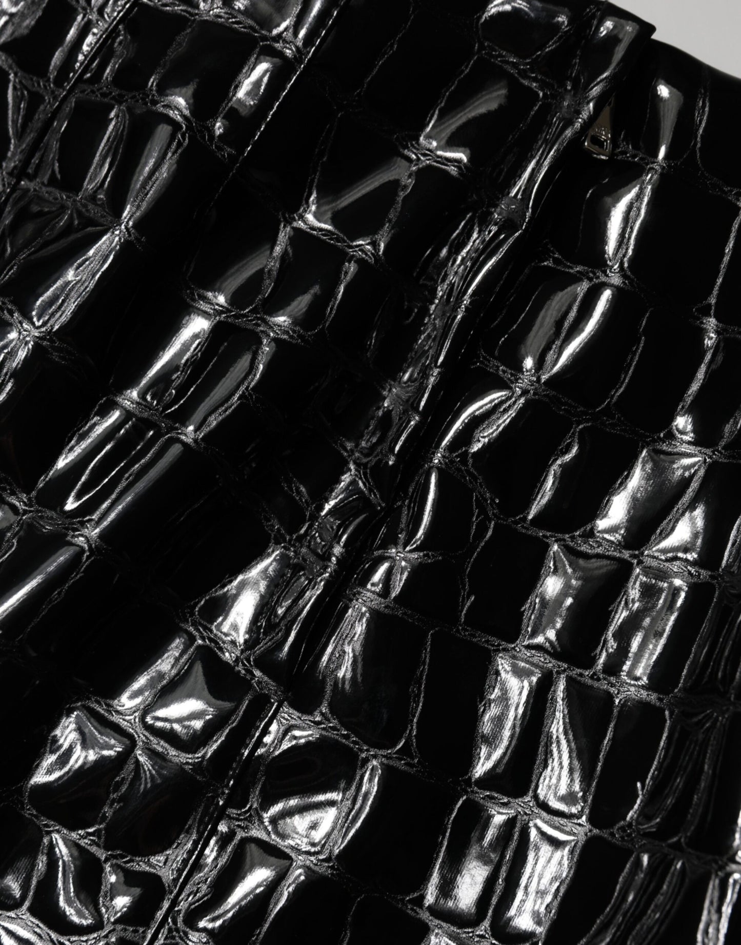 Black Croc Faux-Leather Mid Waist Midi Skirt