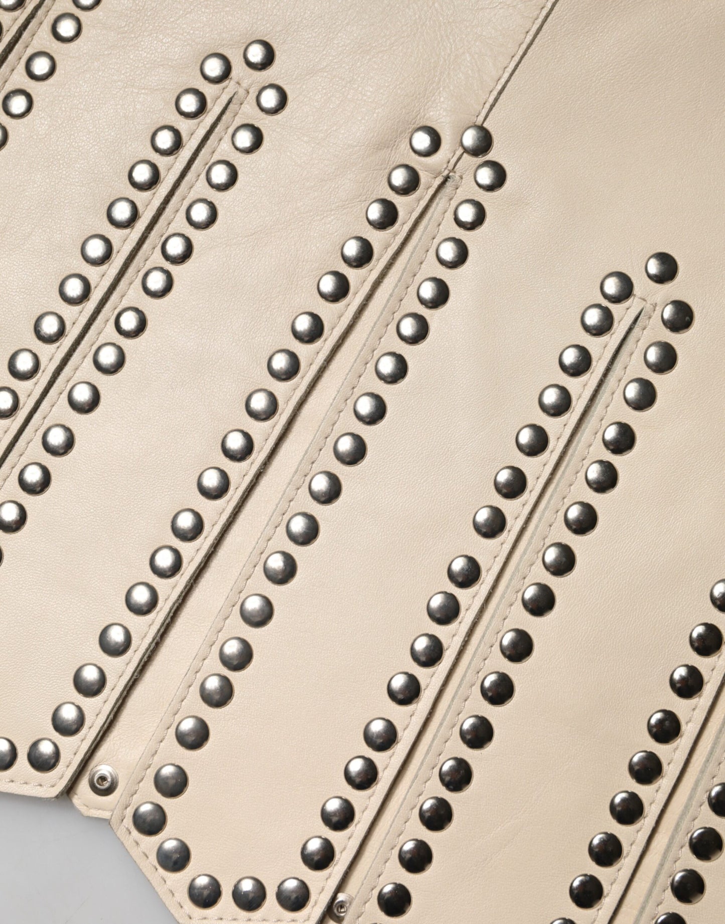 Beige Leather Studs Mid Waist Mini Skirt