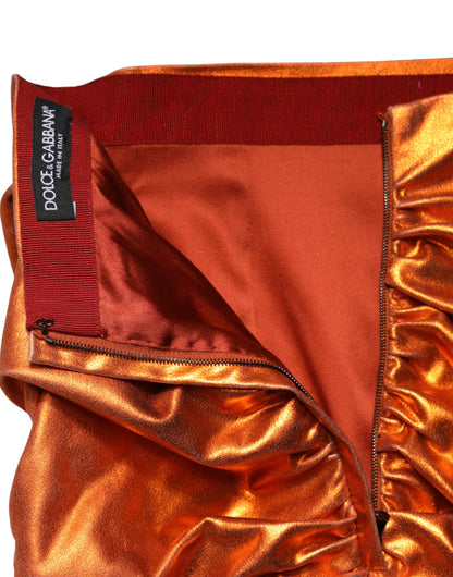 Metallic Orange Viscose High Waist Mini Skirt