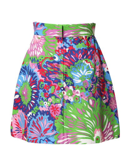 Multicolor Floral Buttoned High Waist Mini Shorts