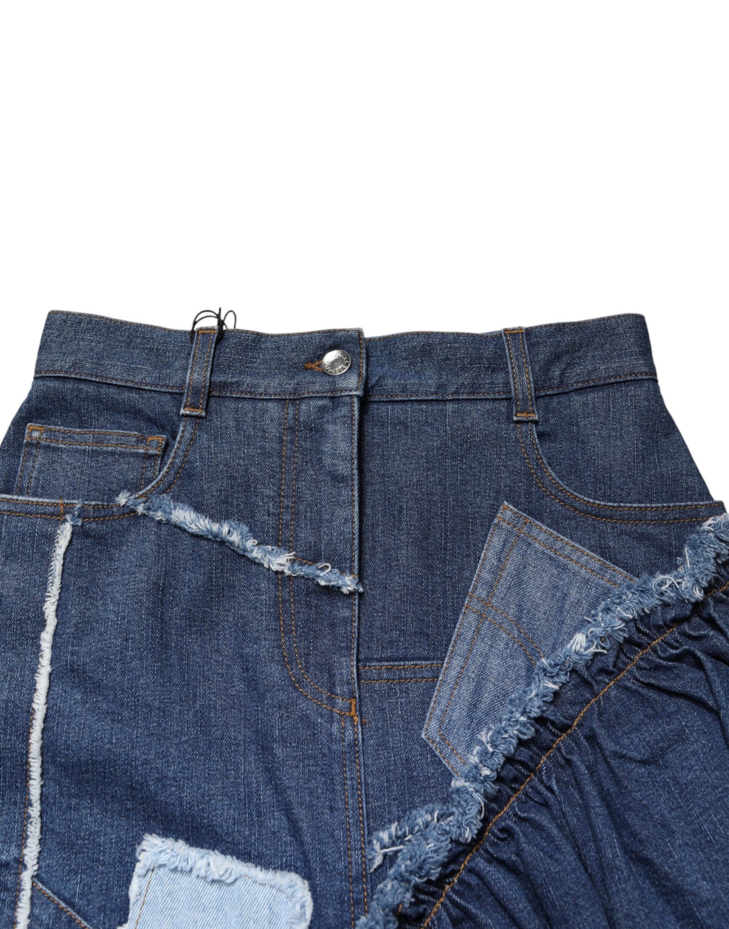 Blue Patchwork Layered Denim Midi Skirt