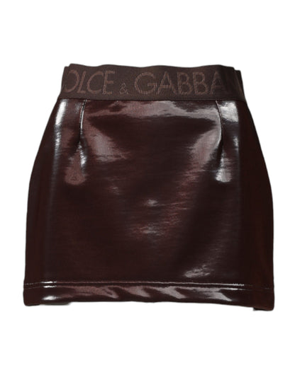 Dark Brown Cotton Fitted High Waist Mini Skirt