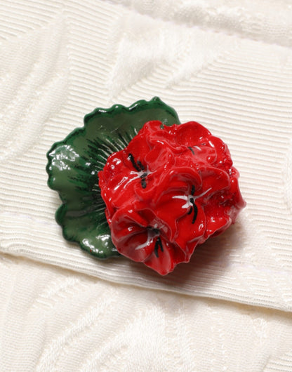 White Floral Brocade High Waist Mini Skirt