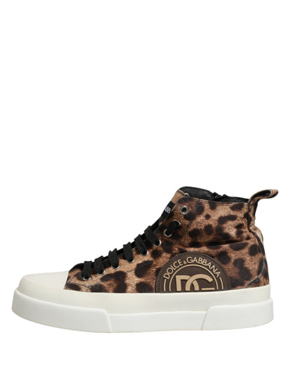 Brown Leopard Cotton High Top Sneakers  Shoes