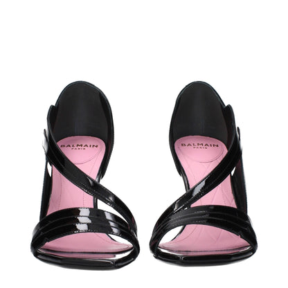 Black Leather Stiletto Heel Sandals