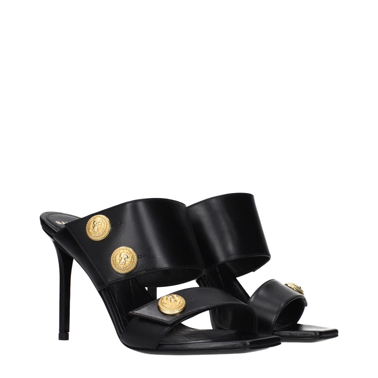 Black Leather Stiletto Heel Sandals