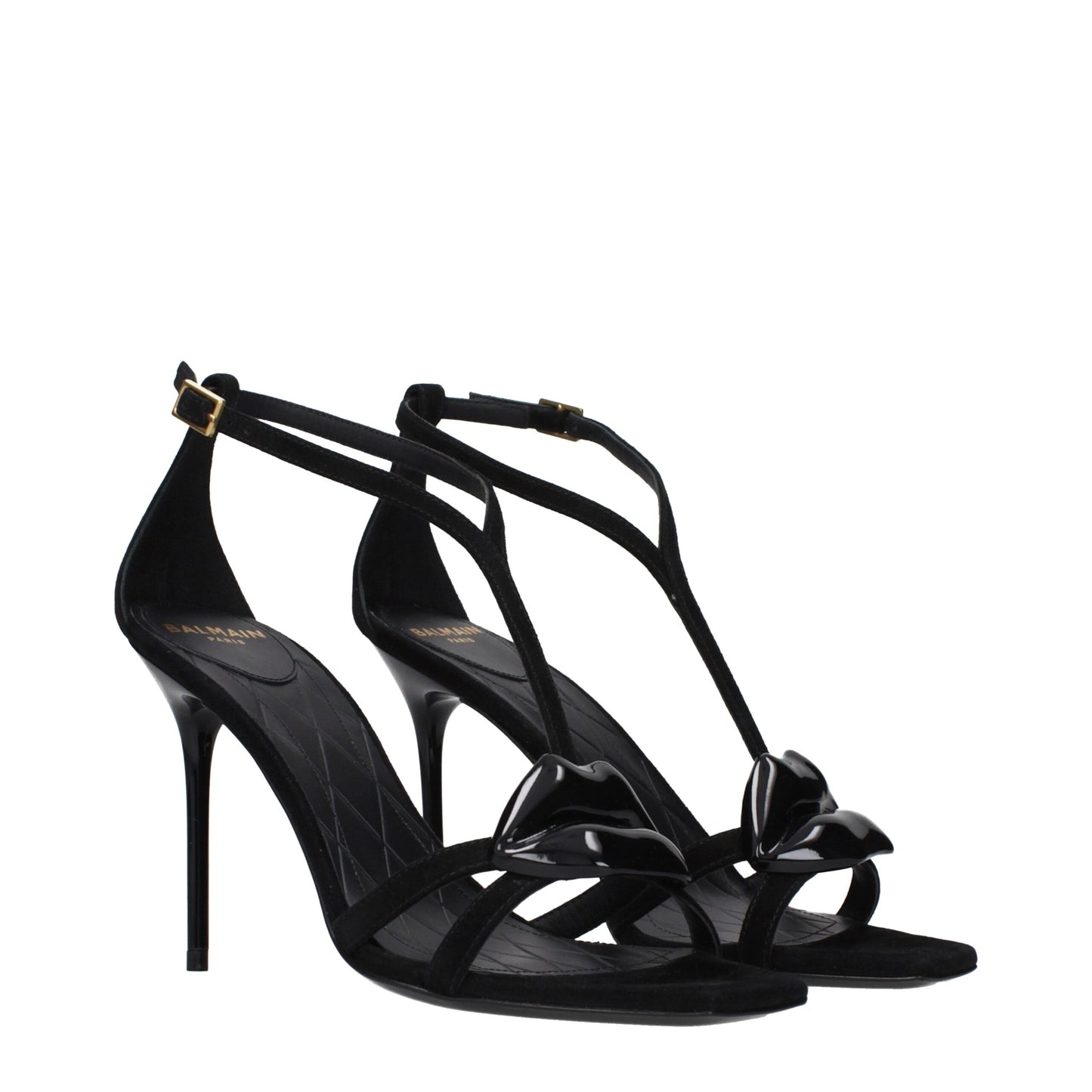 Black Leather Stiletto Heel Sandals