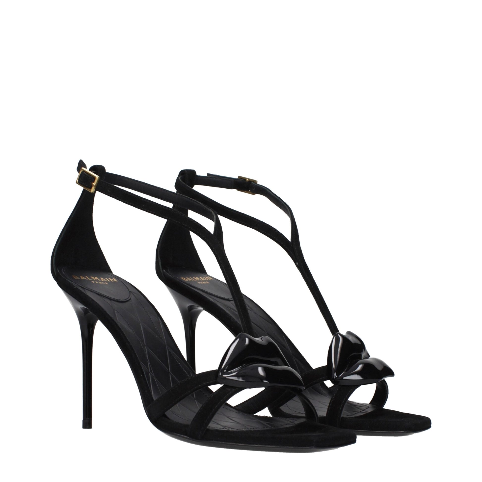 Black Leather Stiletto Heel Sandals