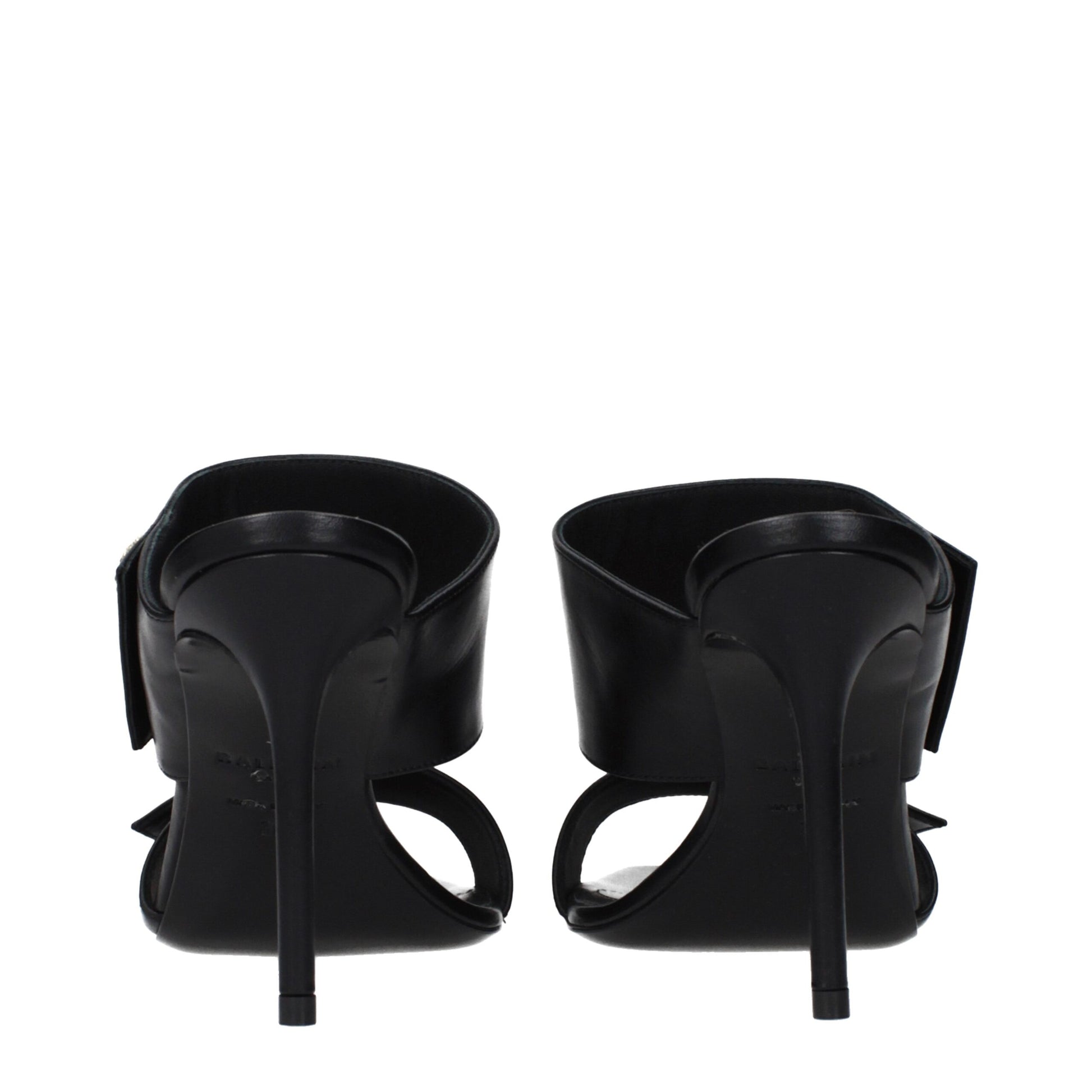 Black Leather Stiletto Heel Sandals