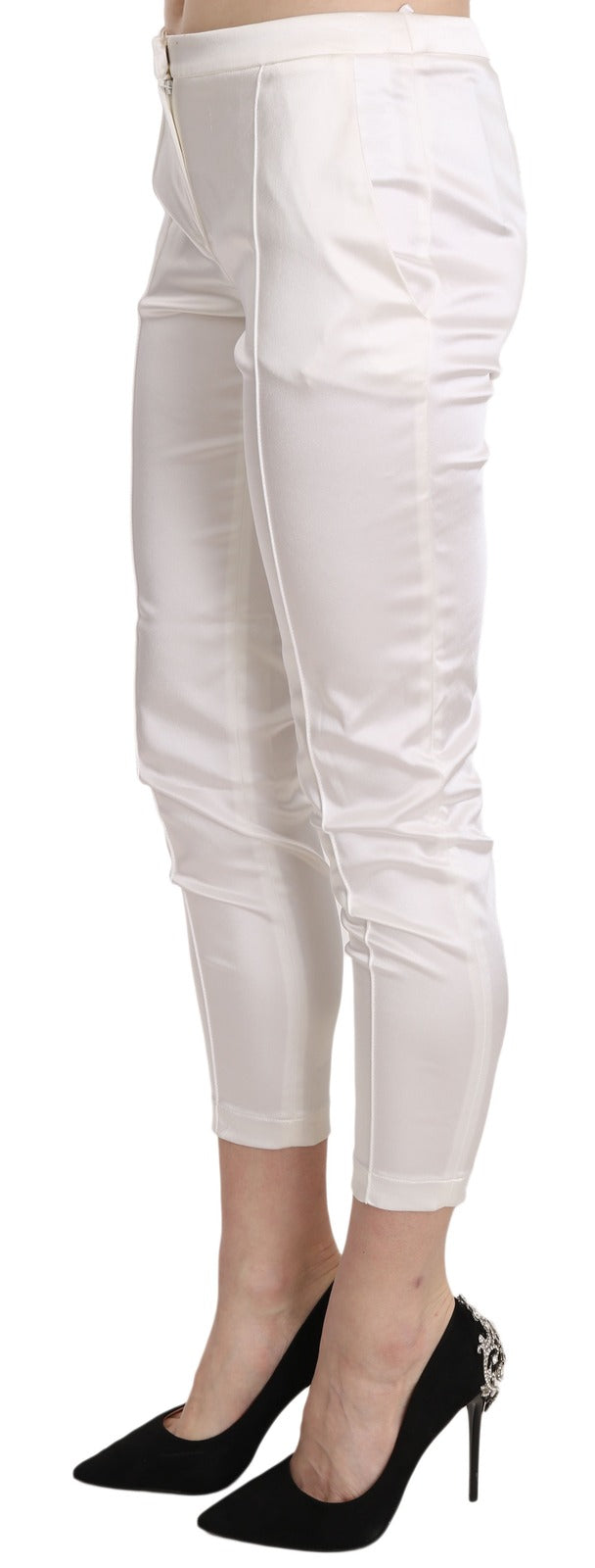 White Low Waist Cropped Skinny Trouser Pants