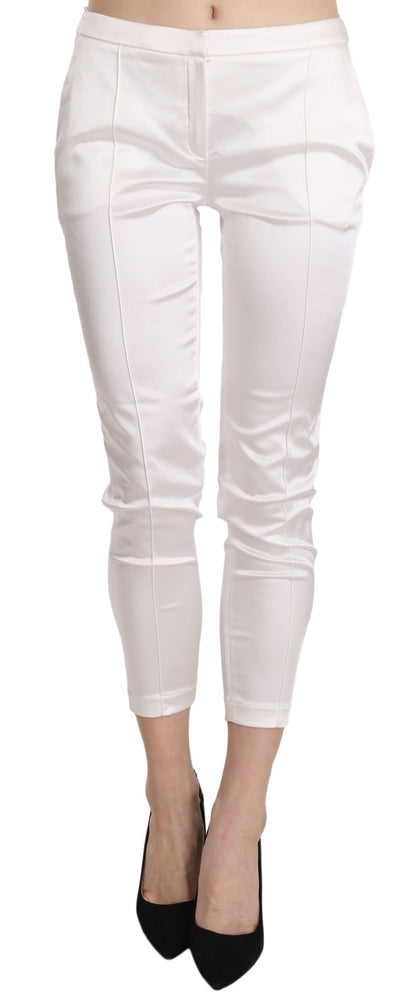 White Low Waist Cropped Skinny Trouser Pants