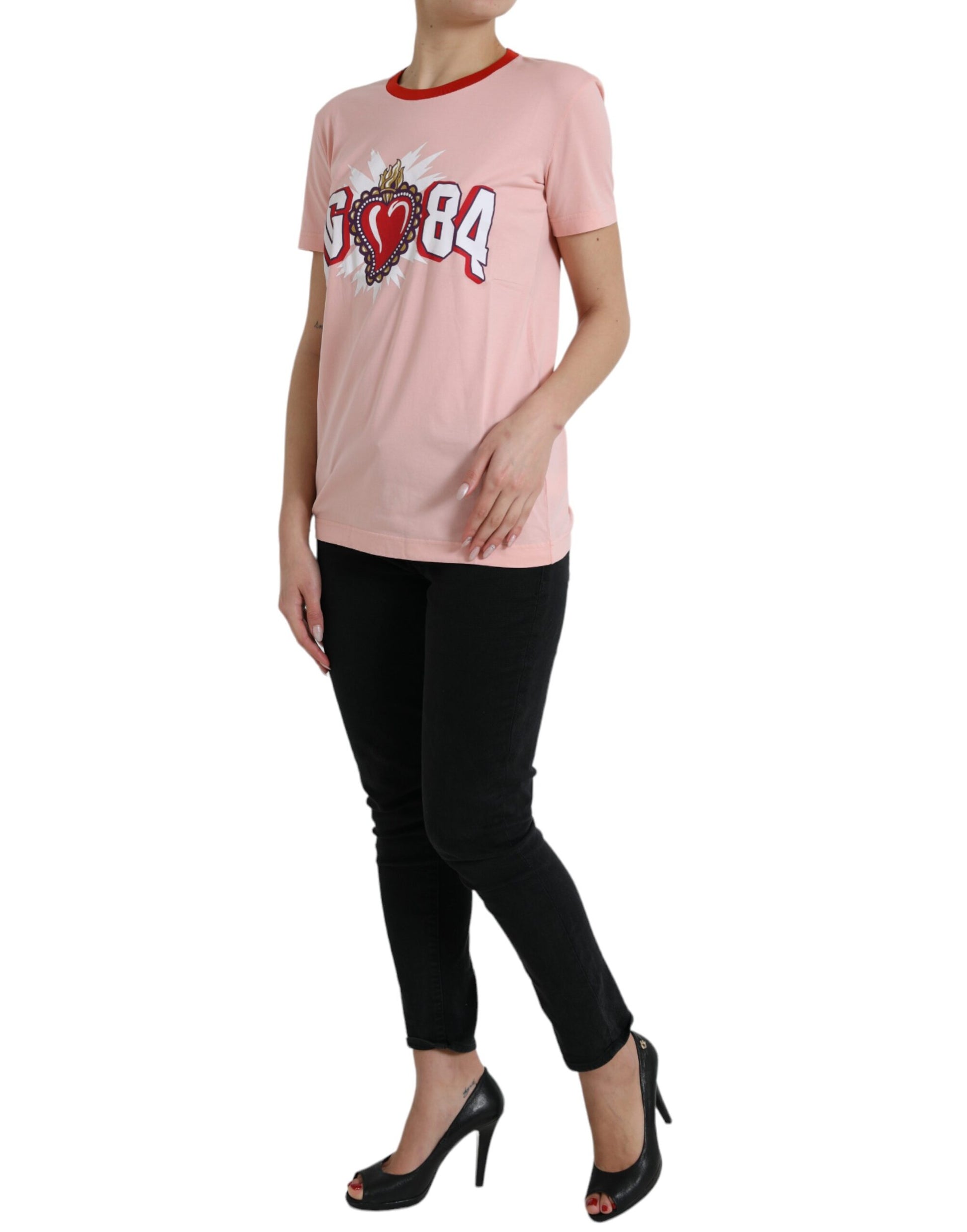 Pink Graphic Print Cotton Crew Neck T-shirt