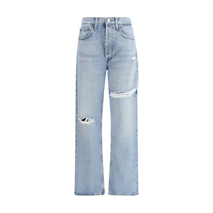 Light Blue Cotton Straight-Leg Jeans