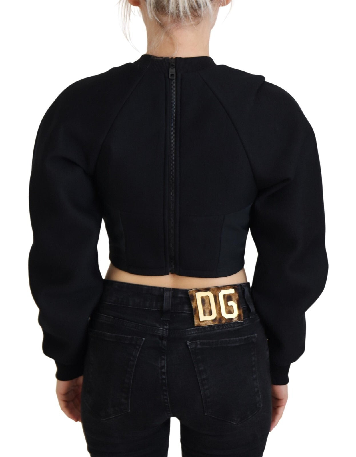 Black Cropped Zipper Back Sweatshirt Sweater