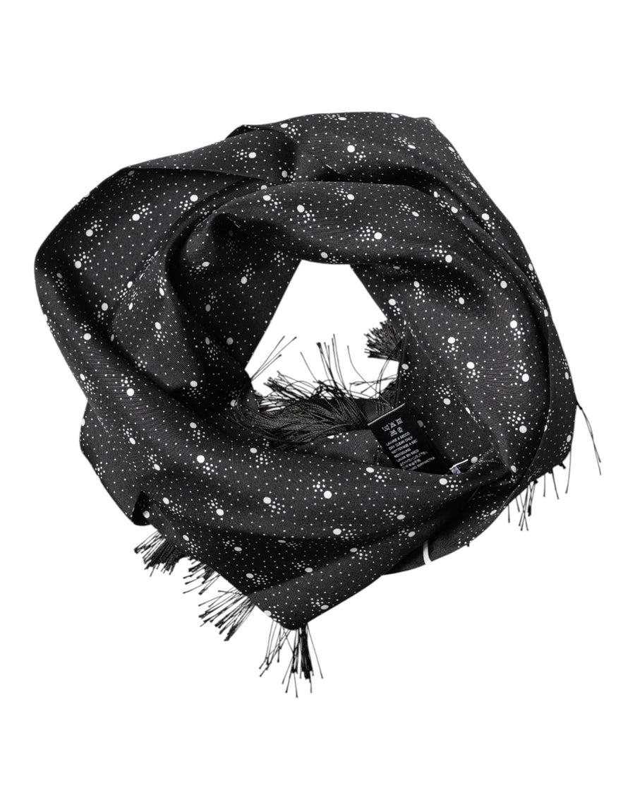 Black Silk Dotted Men Neck Wrap Shawl Scarf