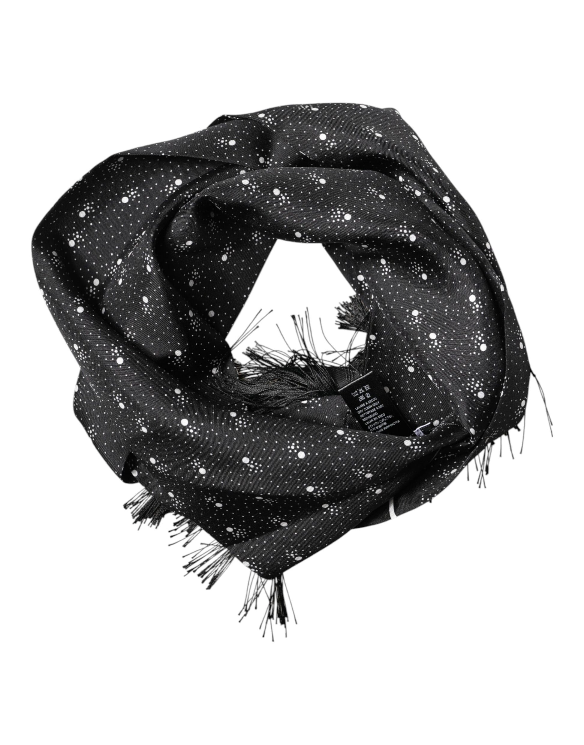 Black Silk Dotted Men Neck Wrap Shawl Scarf