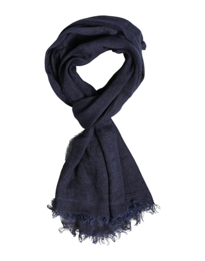 Blue Linen Neck Wrap Men Shawl Fringe Scarf
