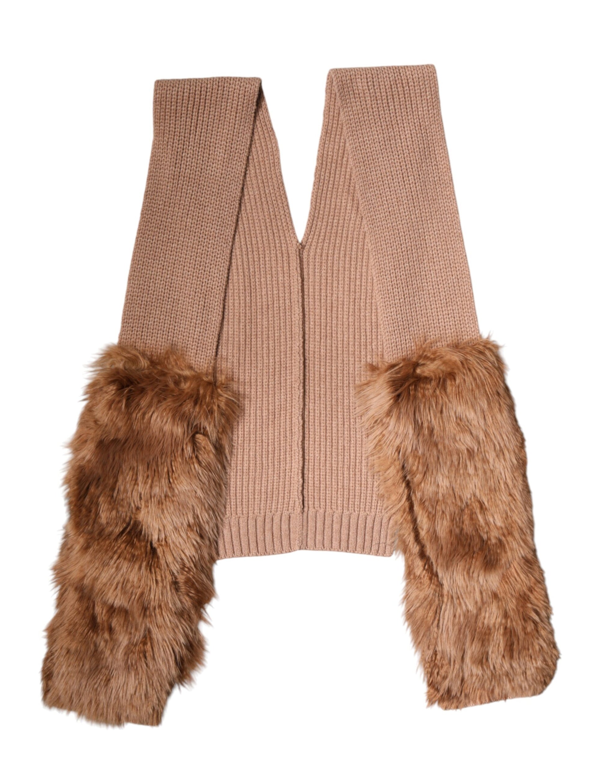 Brown Cashmere Knitted Fur Shawl Scarf