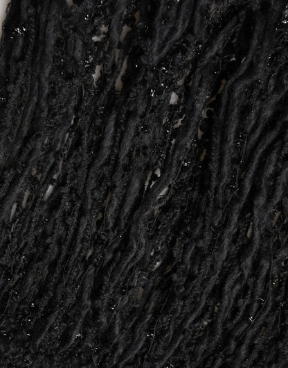 Black Cashmere Knit Shawl Fringes Scarf