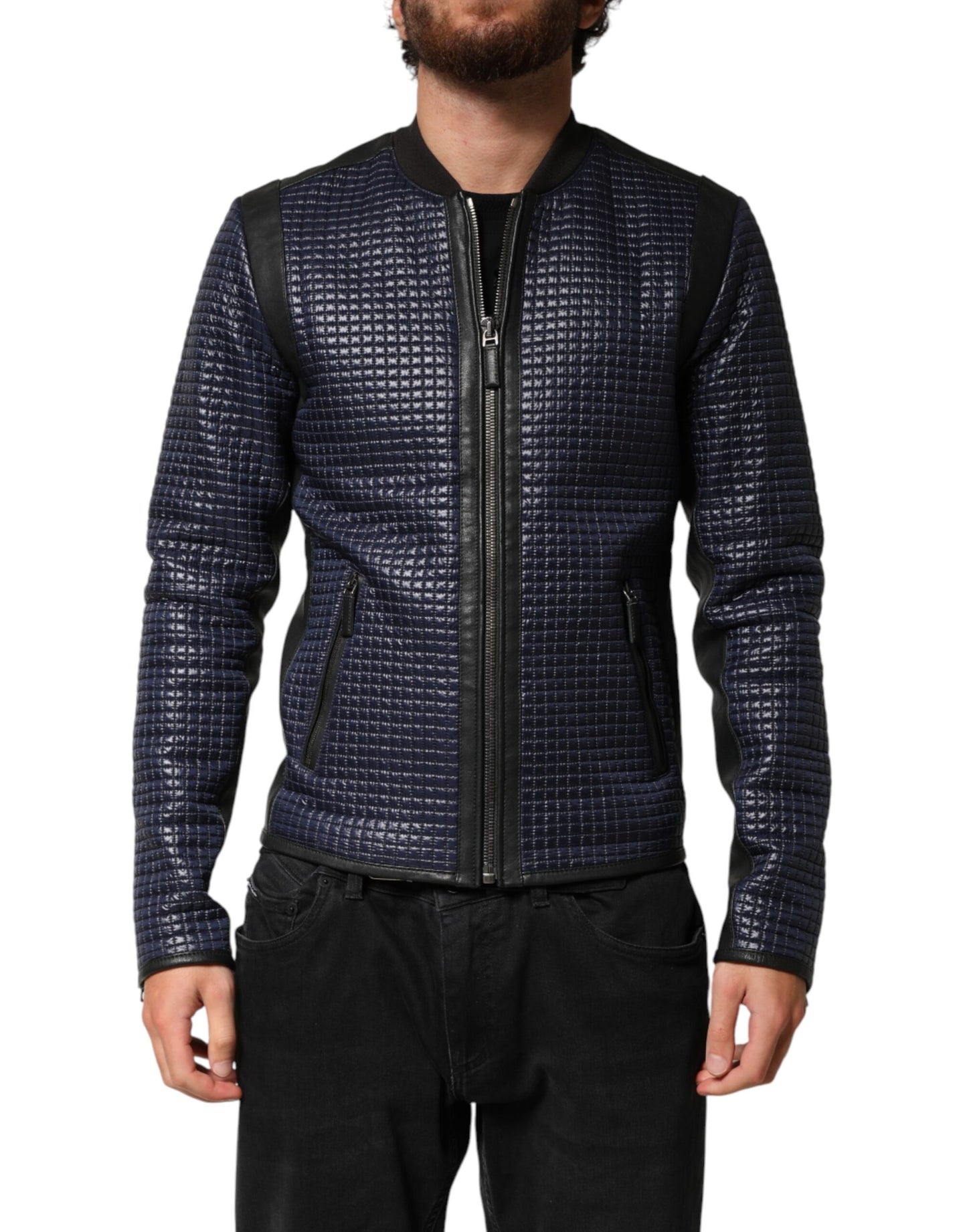 Blue Nylon Full Zip Bomber Men Jacket