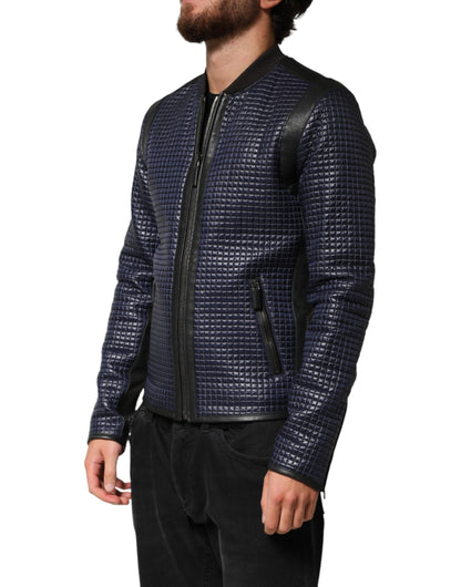Blue Nylon Full Zip Bomber Men Jacket