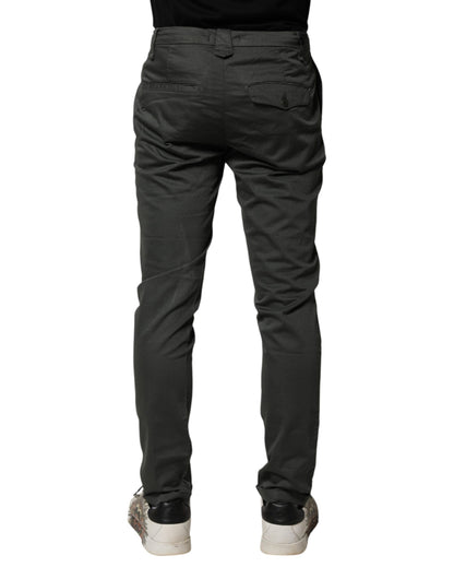 Dark Gray Cotton Mid Waist Skinny Men Chino Trouser Pants