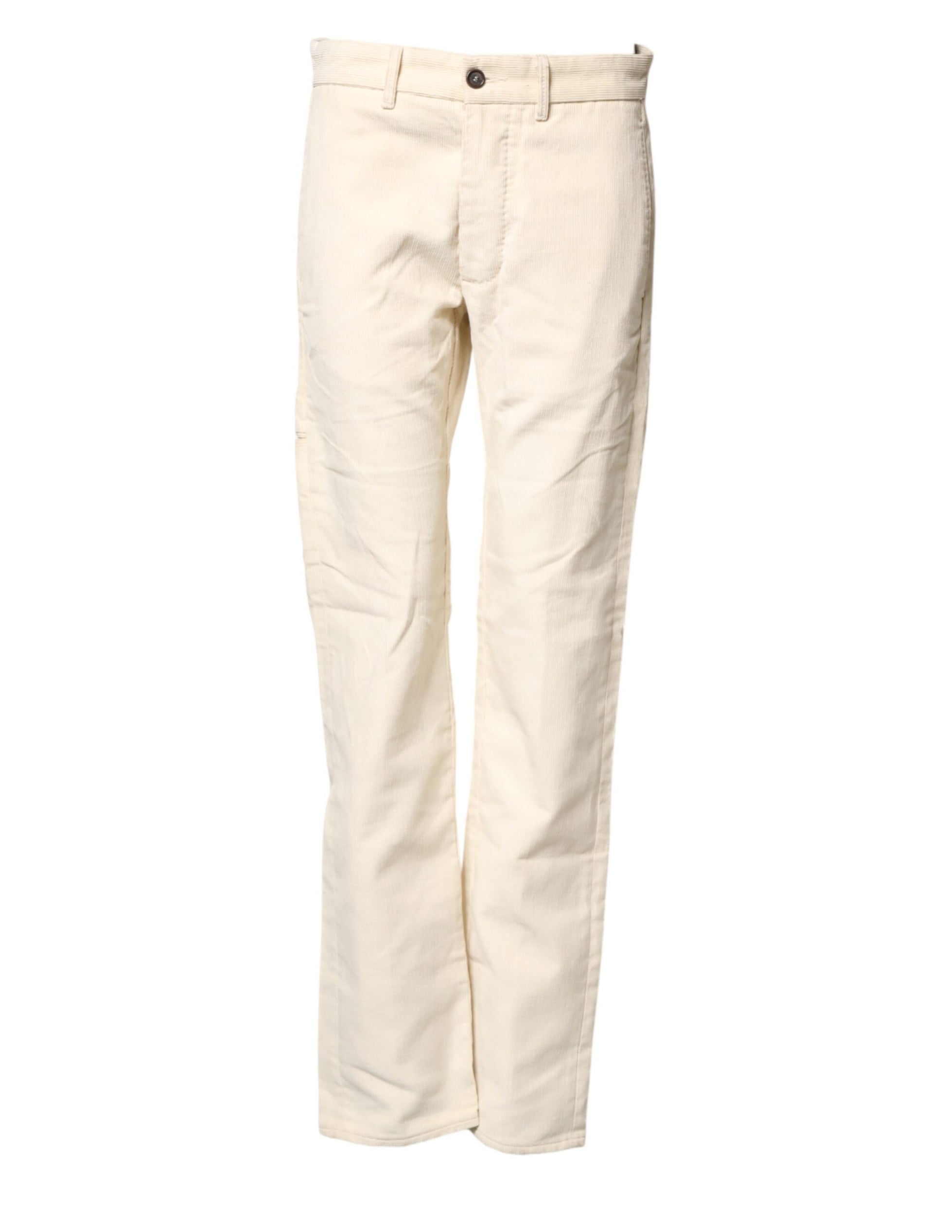 Off White Cotton Straight Men Corduroy Chino Trouser Pants