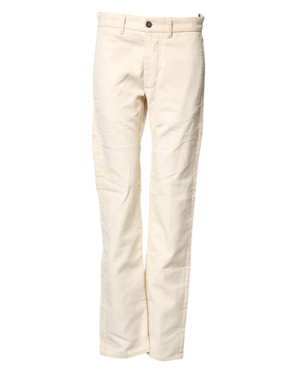 Off White Cotton Straight Men Corduroy Chino Trouser Pants