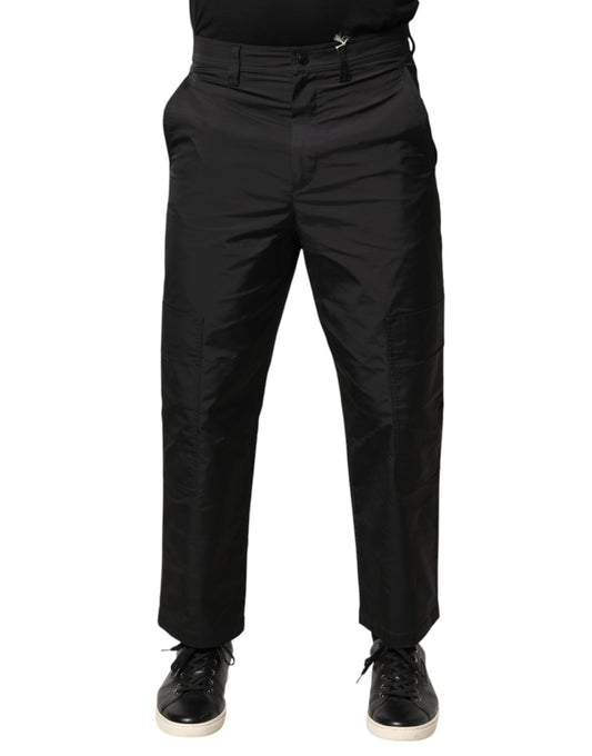 Black Mid Waist Men Tapered Dress Trouser Pants