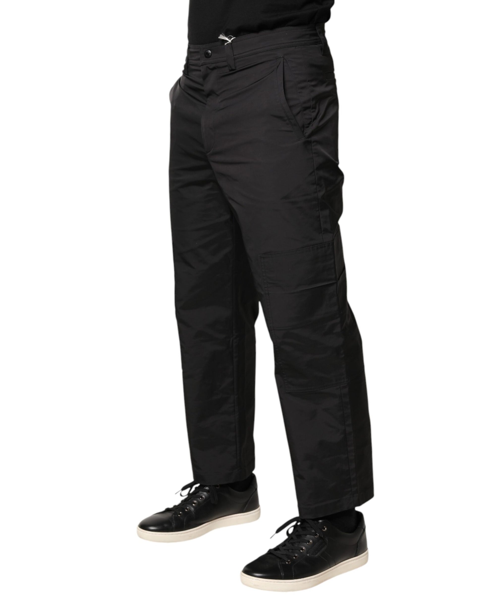 Black Mid Waist Men Tapered Dress Trouser Pants