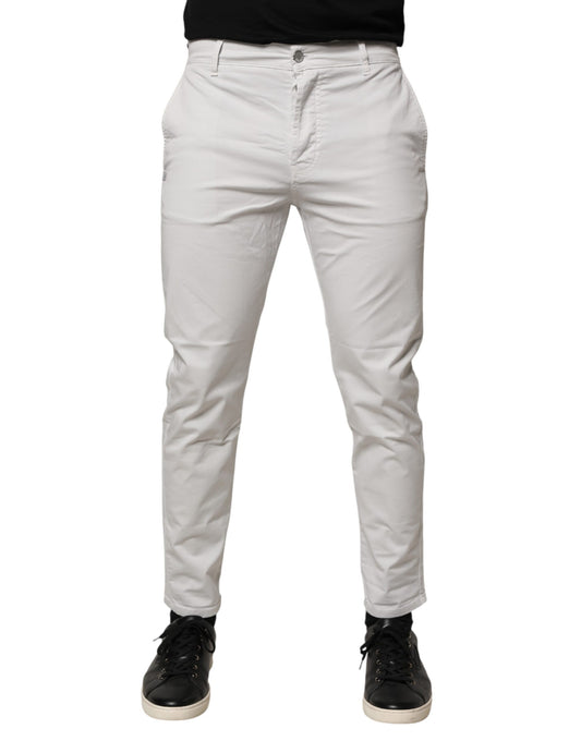 White Cotton Mid Waist Skinny Men Denim Jeans