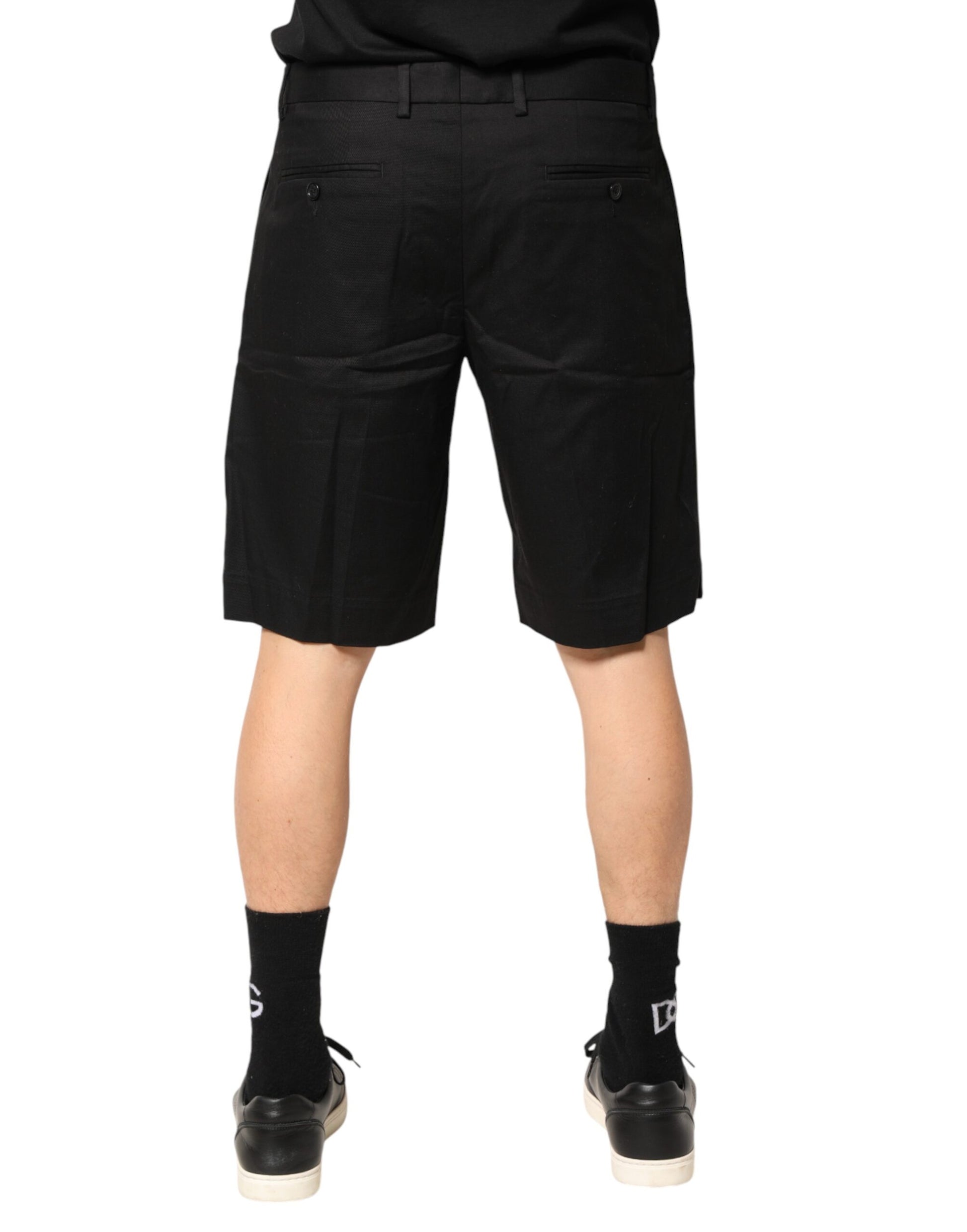 Black Cotton Stretch Mid Wasit Bermuda Shorts