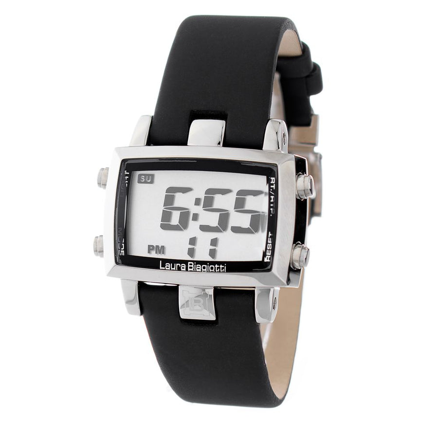 Black Leather Digital Watch