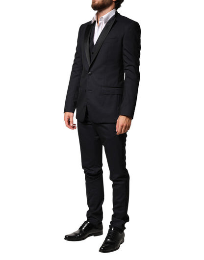 Black Wool Single Breasted 3 Piece Men Suit