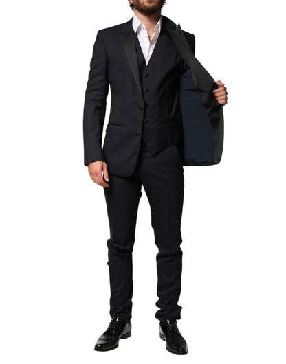 Black Wool Single Breasted 3 Piece Men Suit