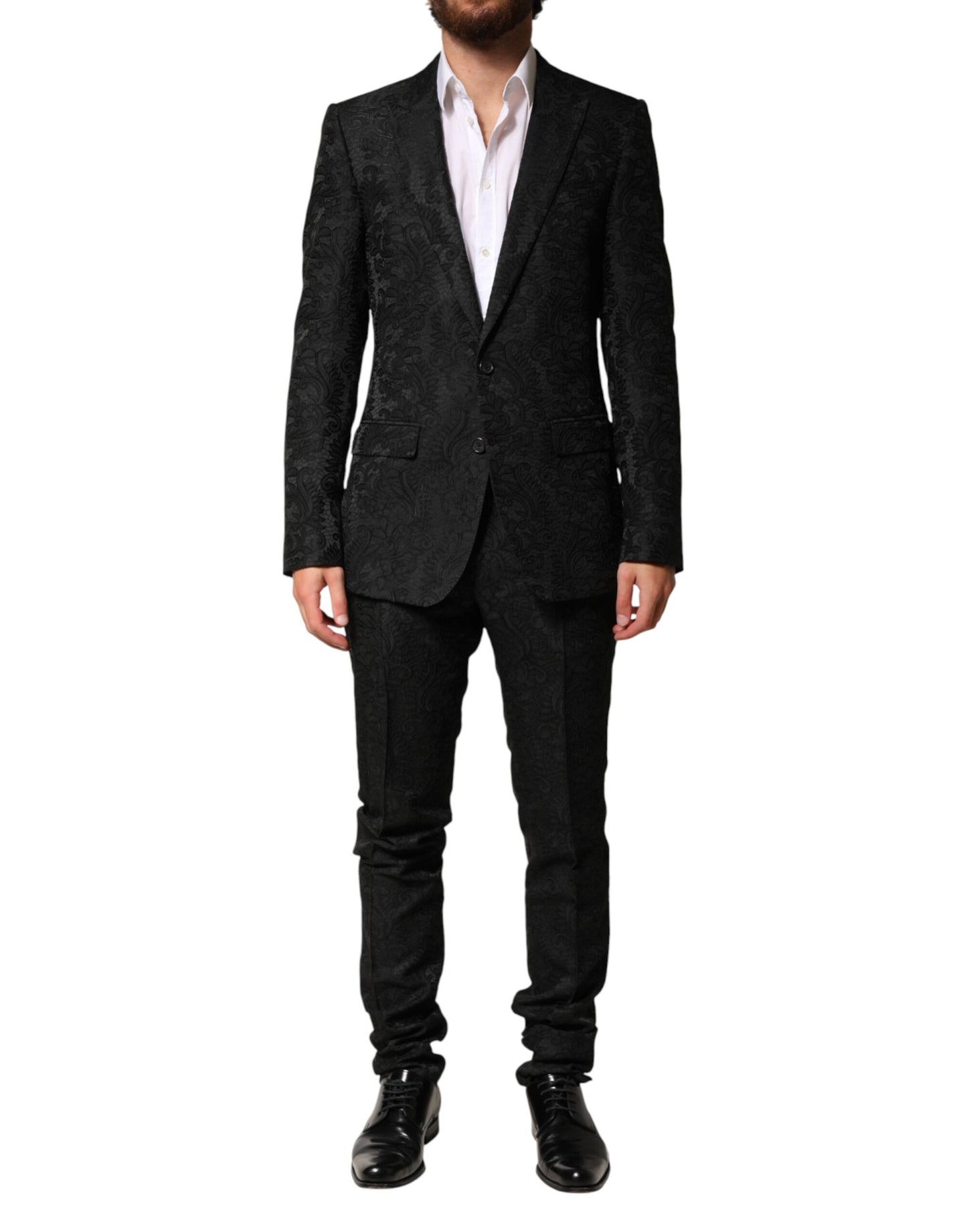 Black Brocade Single Breasted 2 Piece Suit
