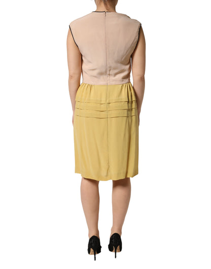 Multicolor Silk Deep V-neck Sleeveless Knee Length Dress