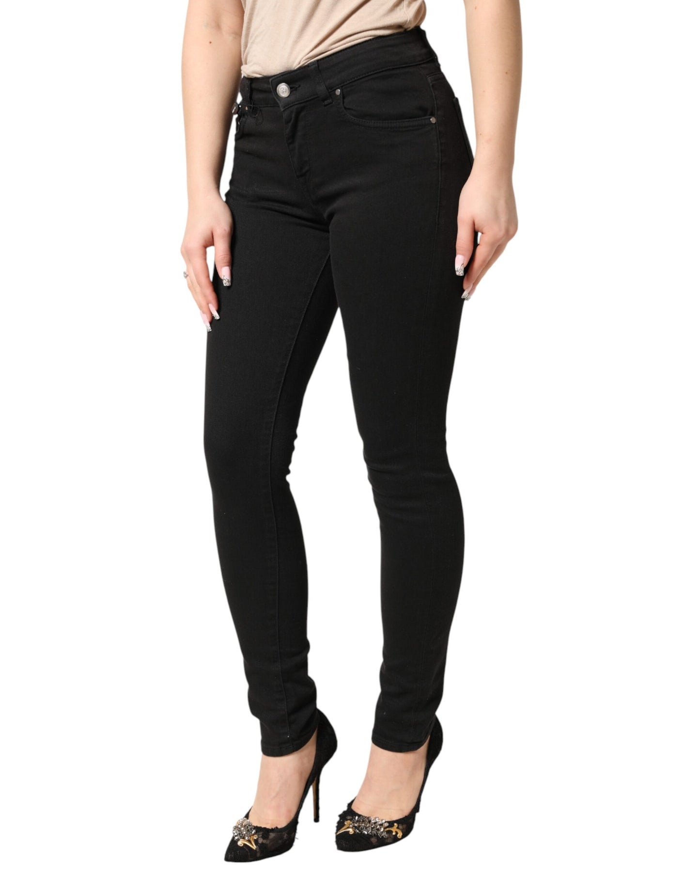 Black Cotton Stretch Skinny Denim Jeans
