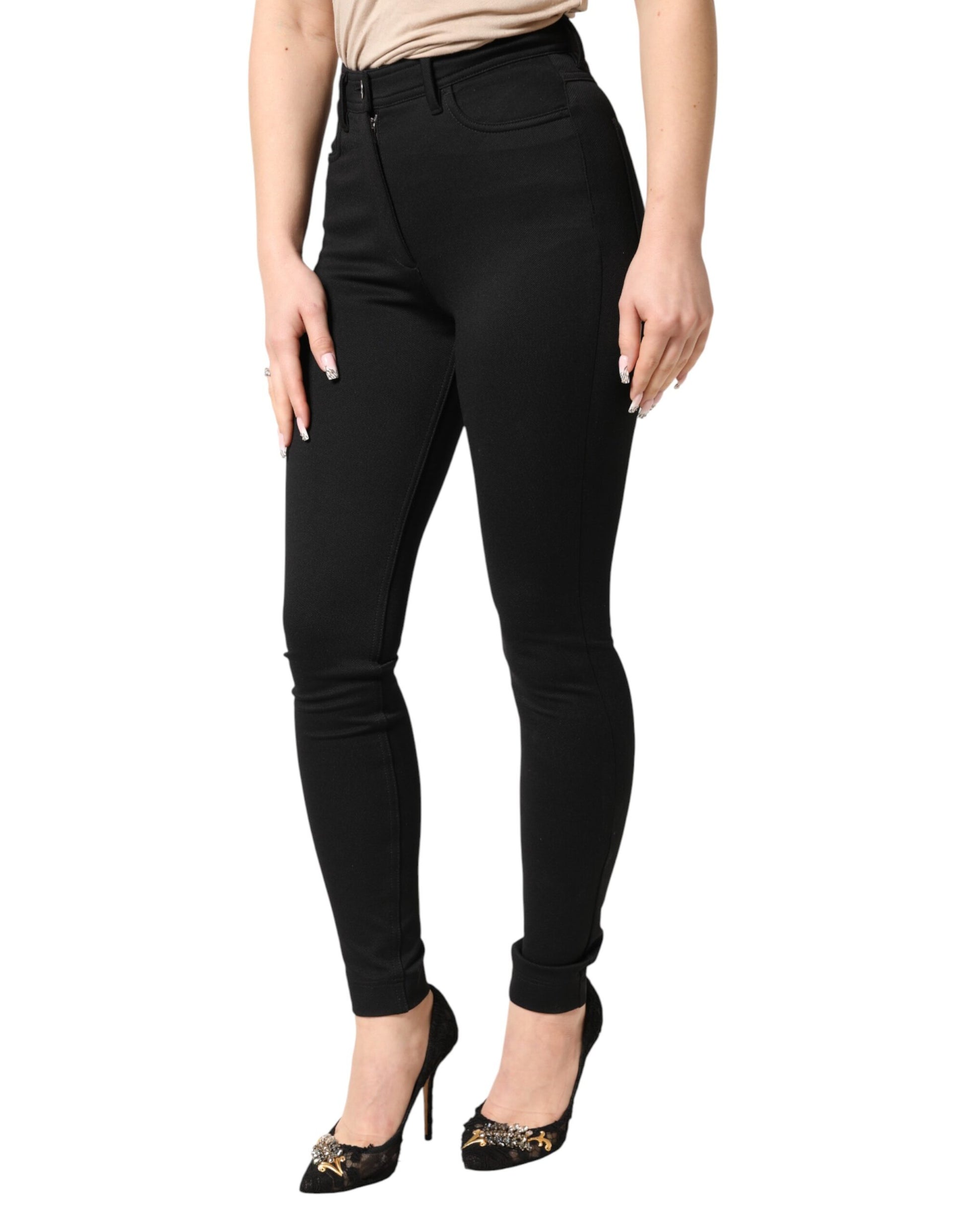 Black Nylon Stretch Skinny High Waist Pants