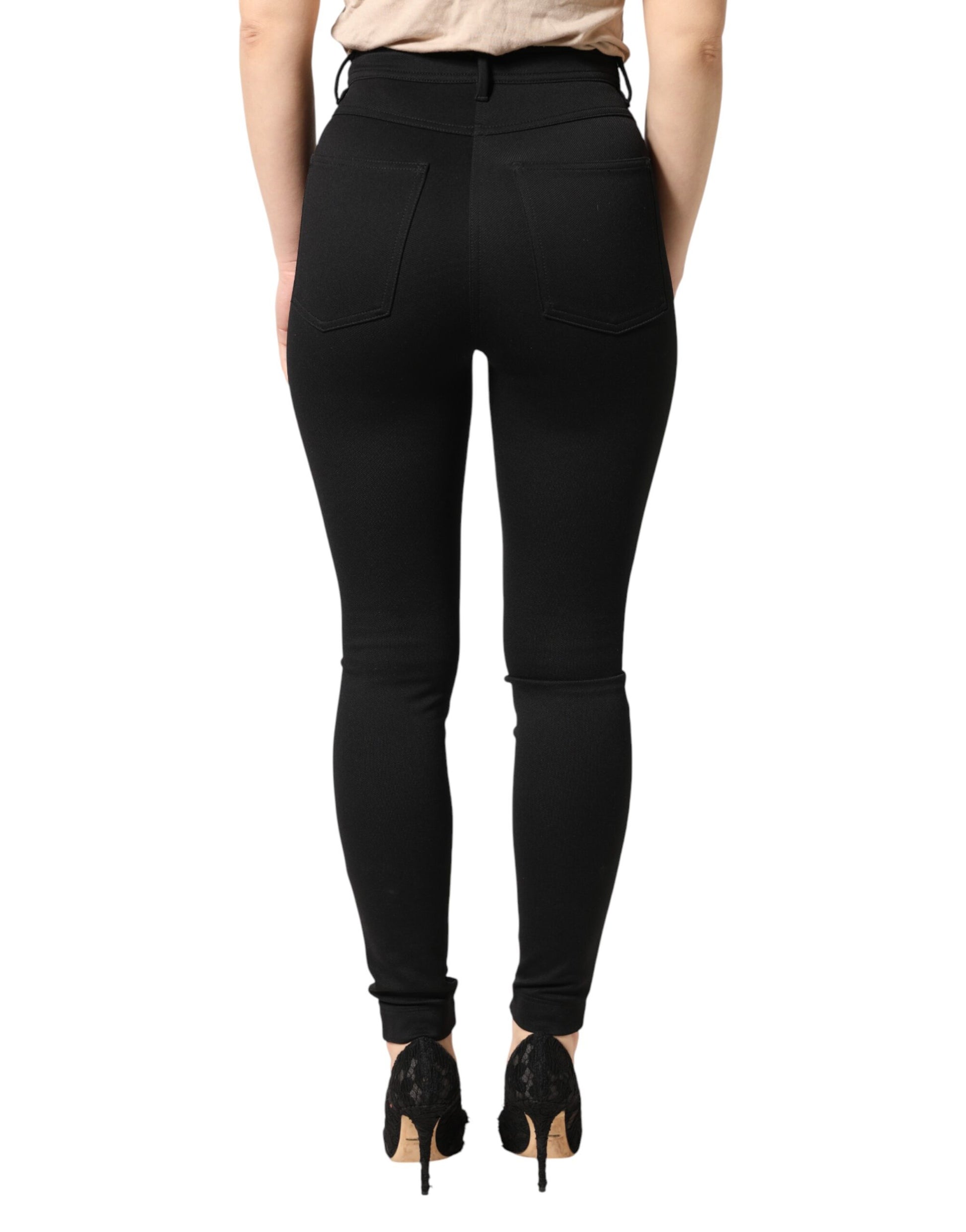 Black Nylon Stretch Skinny High Waist Pants