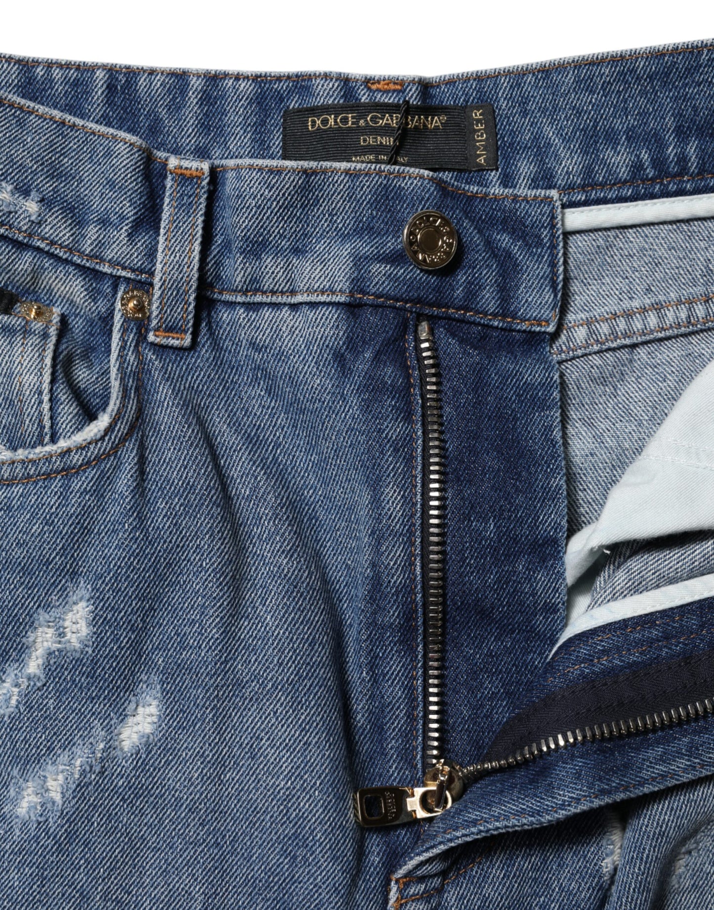 Blue Distressed Cotton AMBER Denim Jeans