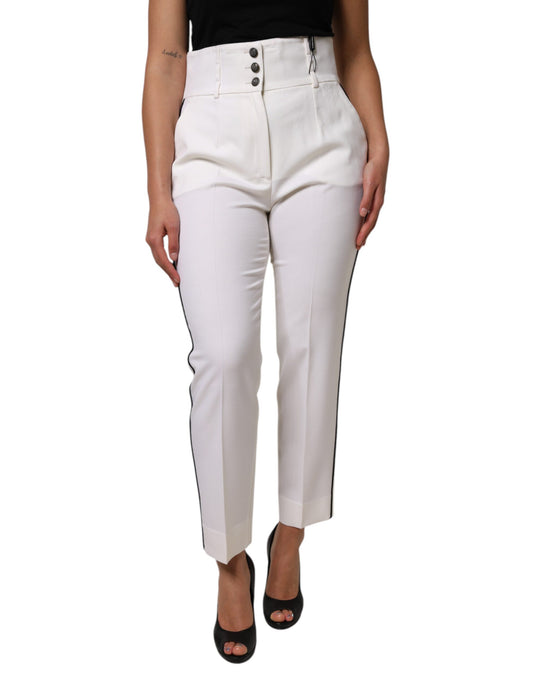 White Wool High Waist Tapered Trouser Pants